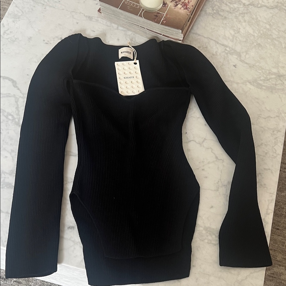 KHAITE Black Ribbed Bodysuit
